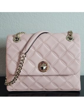 Kate Spade Natalia smooth quilted leather small flap crossbody bag light pink